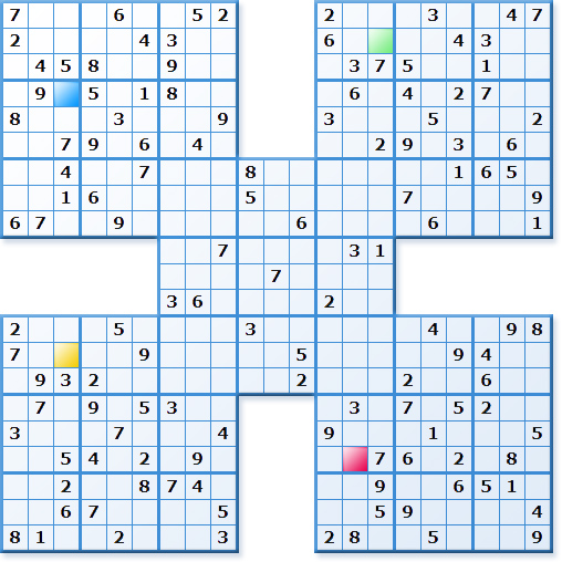 Prize Samurai Sudoku - Competition - very hard